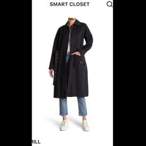NWT Alex Mill Channel Belted Cotton Blend Gaberdine Trench Coat-Navy-XS